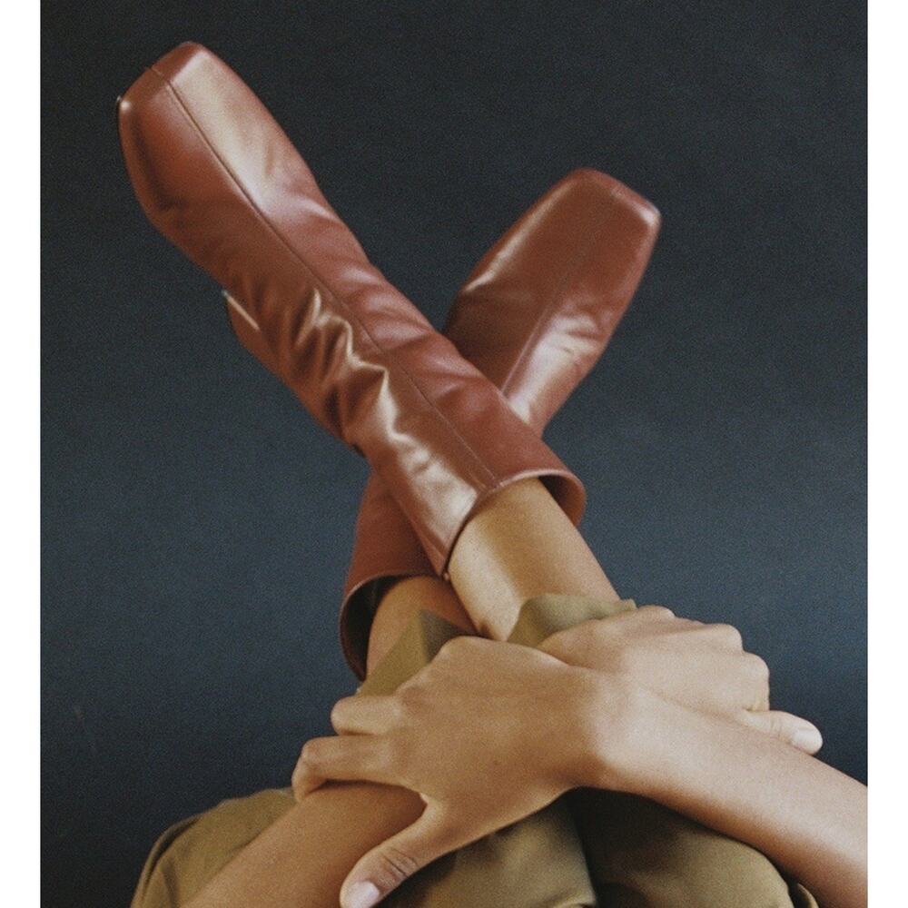 About Arianne Red Brown Chestnut Leather Square Toe Nico Heeled Boots 39 / US 9 - Picture 3 of 14